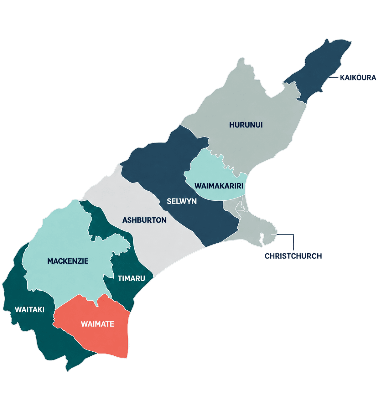 Map of Canterbury region demonstrating where Pet Refuge provides support